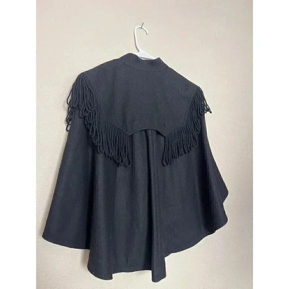Burberry Raynefield Military Black Cape Womens Size S/M Wool Blend Fringe - Picture 7 of 16